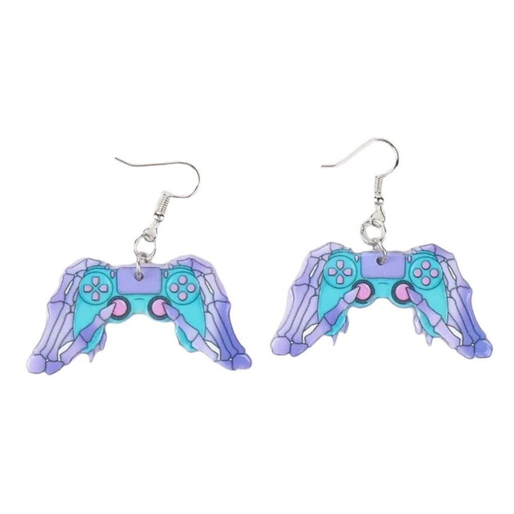 New Pastel Goth Skeleton Gamer Drop Earrings PS Controller Video Game Geek Fun